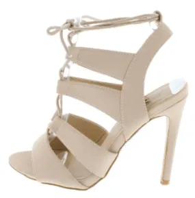 BEIGE CAGED LACE-UP OPEN TOE