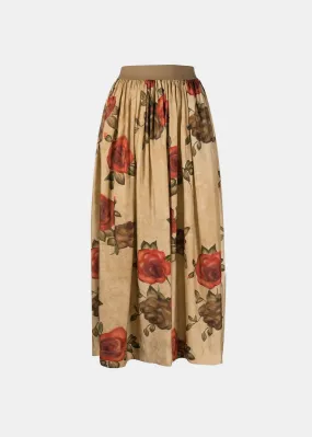 Beige Long Gathered Skirt