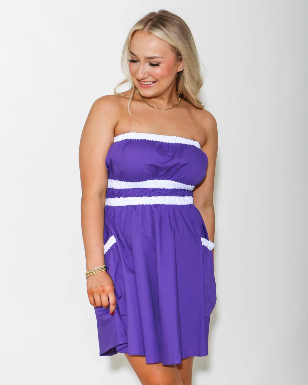 Contrast Gathered Over Sized Pocket Tube Dress in Purple