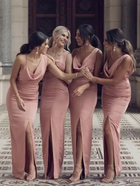 Dusty Rose Long Mermaid Front Slit Bridesmaid Dresses