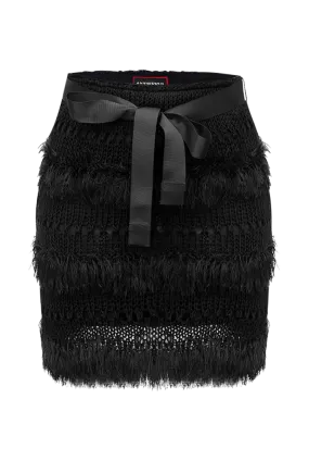 Fringe Knit Mini Skirt | Black