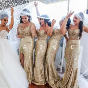 Gold Sequin Mismatches Bridesmaid Dresses, Cheap Popular Wedding Guest Dresses, PD0306