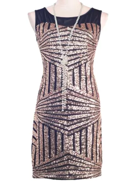 Mesh Insert Sequin Stripes Diamond Geometry Hollow Back