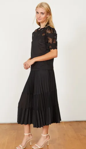 Mia Pleated Black Mesh Panel Skirt