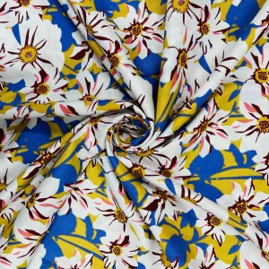 Mustard With White Floral Print Rayon Fabric