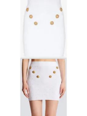 Women’s Button-Embellished Knit Mini Skirt, White